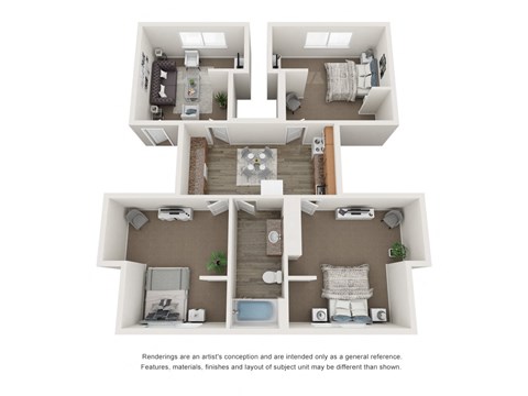 Floor plan for 3 beds, 1 bath, 1000 sqft